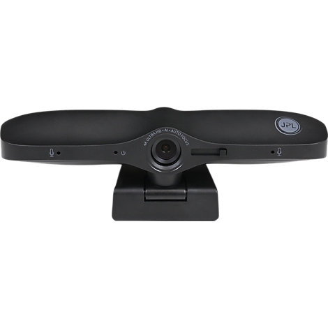 Schwarze Webcam mit Mikrofonen und 4K Ultra HD-Objektiv. Aufschrift: "JPL".